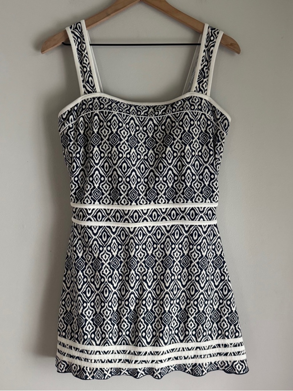 Shore Shapes Swimwear Swim Dress Retro Pin-Up White Navy Size 12 Large